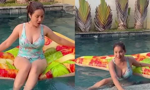 Nữ NSƯT 50 tuổi diện bikini, thỏa sức bơi lội tại biệt thự 600m2 của Lê Giang