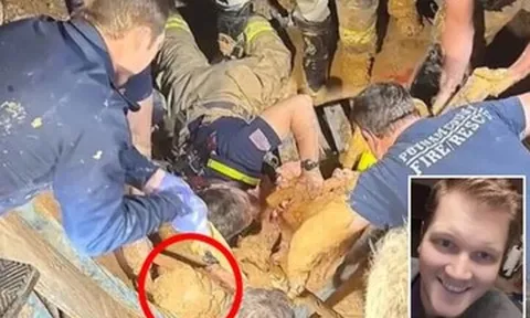 Mắc kẹt dưới bùn đến tận cổ, người đàn ông sống sót ngoạn mục