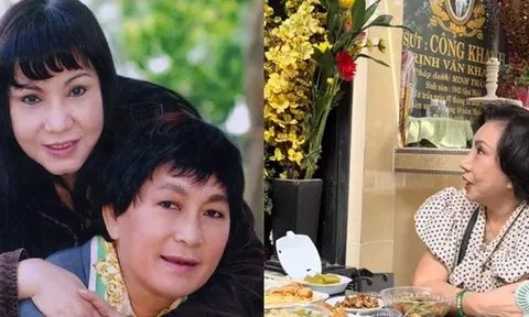 Vợ Hoàng tử sân khấu Minh Phụng từ Mỹ về ngồi bên mộ chồng