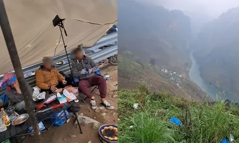 Phản cảm cảnh dựng lều bạt, mở tiệc ăn uống trên đèo Mã Pì Lèng