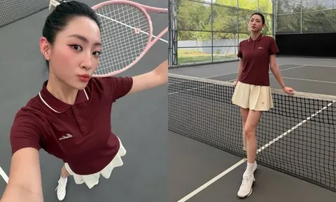 Lương Thùy Linh visual sáng bừng trên sân tennis, đôi chân dài 1m22 "trứ danh" chiếm sóng nhưng thần thái đánh bóng cũng không thường
