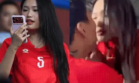 Cam thường soi cận nhan sắc thật của Doãn Hải My khi được Văn Hậu hôn ngay trên SVĐ, liệu có khác ảnh trên mạng?