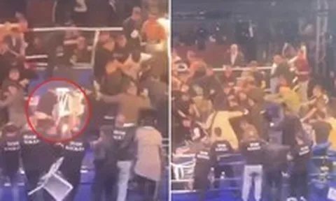 Võ sĩ vừa thắng trận đã bị ném thẳng cái ghế vào người, đấm đá túi bụi, cả võ đài hỗn loạn như trận chiến