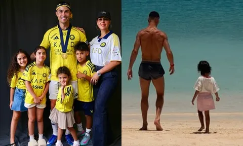 Ronaldo cởi trần khoe body 6 múi cuồn cuộn bên vợ đẹp con ngoan trước thềm World Cup