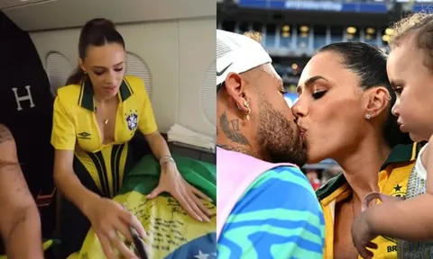 Bạn gái Neymar gây choáng khi ngồi chuyên cơ triệu đô đến World Cup: Vóc dáng mẹ 2 con nóng bỏng chiếm trọn "spotlight"