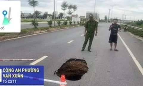 Xuất hiện hố ‘tử thần’ giữa đường gom khu công nghiệp ở Thái Nguyên