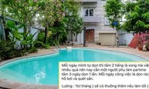 Tuyển người quét lá hồ bơi trong villa ở TP.HCM lương 1 triệu/tháng gây tranh cãi: Chủ nhà lên tiếng