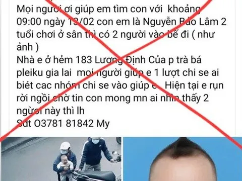 Xác minh thông tin bắt cóc bé 2 tuổi ở Gia Lai