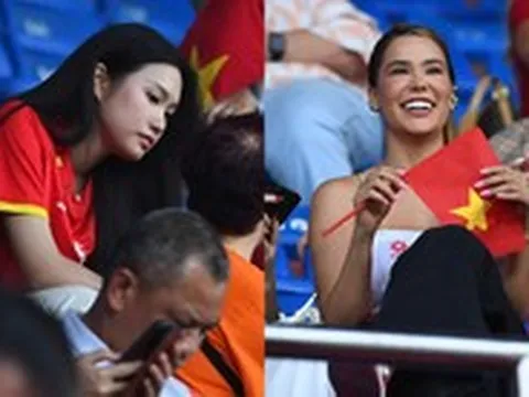 Doãn Hải My đọ sắc với vợ Hoàng Hên trên khán đài cổ vũ tuyển Việt Nam: Viusal xinh bất chấp cam thường!