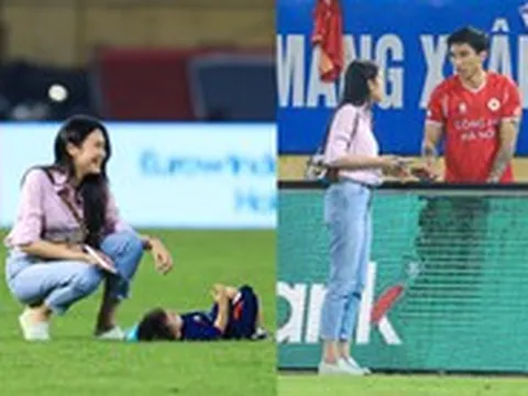 Doãn Hải My gặp cảnh "khó đỡ" khi đưa con trai đi xem Văn Hậu thi đấu nhưng visual xinh chấp góc cam