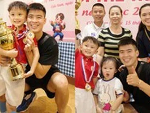 Duy Mạnh tự hào khoe cậu quý tử vô địch môn bóng rổ, cả nhà đến ăn mừng, nhan sắc tiểu thư Quỳnh Anh gây chú ý