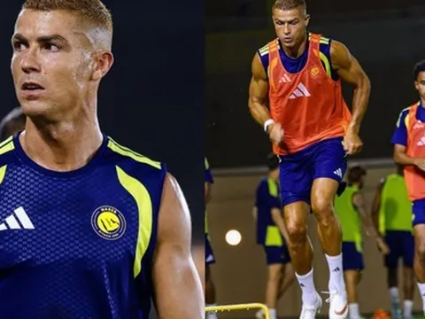 Ronaldo khoe body cuồn cuộn tuổi 41, đeo nhẫn cưới đến sân bóng, biểu cảm cực đáng yêu khi được đồng đội chúc phúc